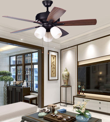 Classic Antique Brass Ceiling Fan With Light Pull Chain AC Motor