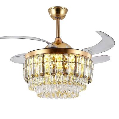 52&quot; Retractable Chandelier Folding Ceiling Fan With Light Gold