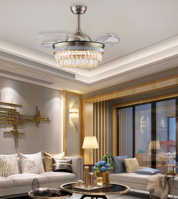 52&quot; Retractable Chandelier Folding Ceiling Fan With Light Gold