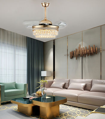 52&quot; Retractable Chandelier Folding Ceiling Fan With Light Gold
