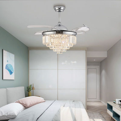 Silver Indoor Folding Ceiling Fan With Light For Bedroom