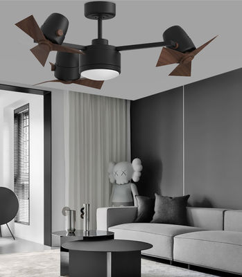Black Three Heads Folding Ceiling Fan With Light And Retractable Blades