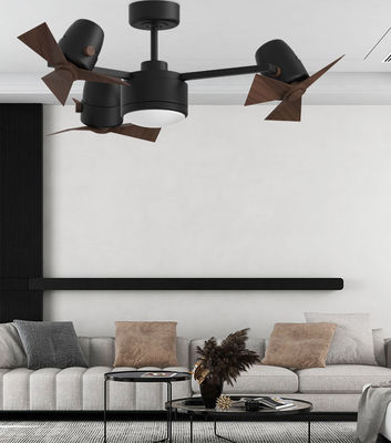 Black Three Heads Folding Ceiling Fan With Light And Retractable Blades