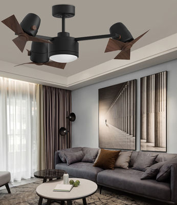 Black Three Heads Folding Ceiling Fan With Light And Retractable Blades